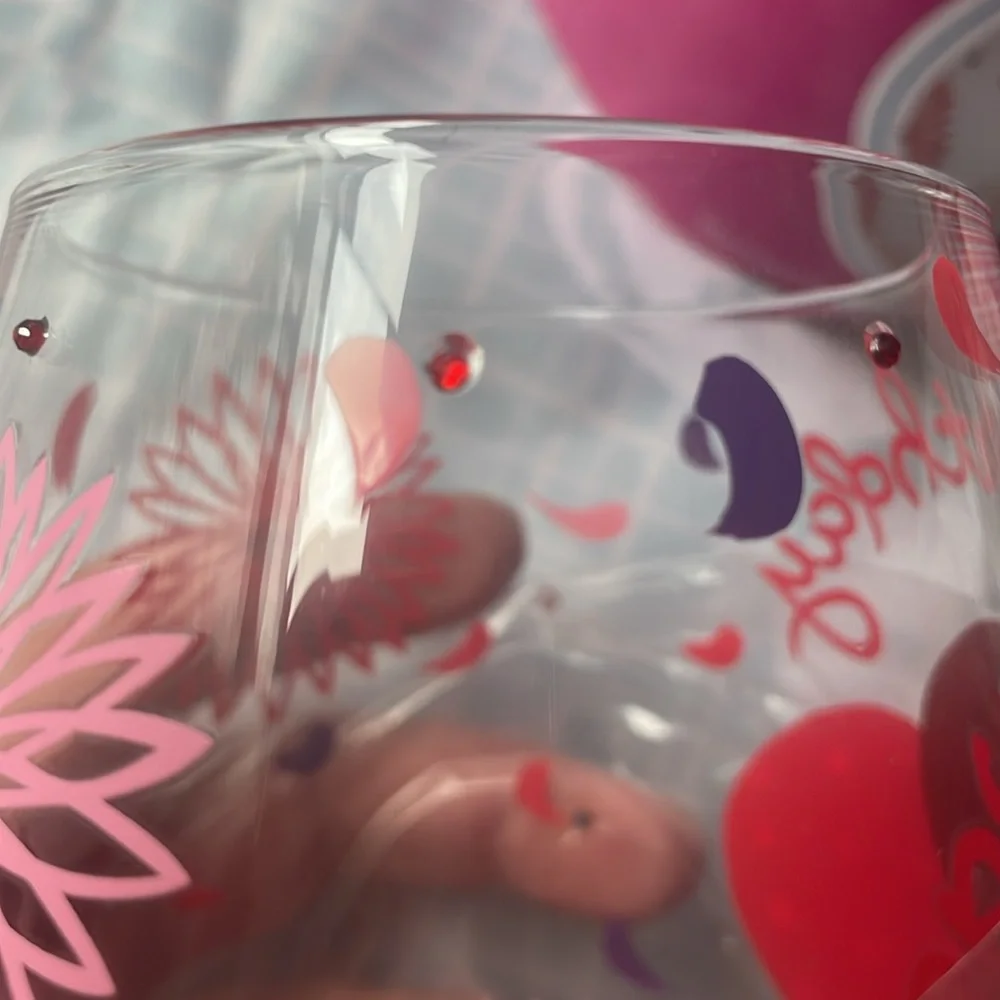 Pink and Red Happy Birthday Balloon Glass